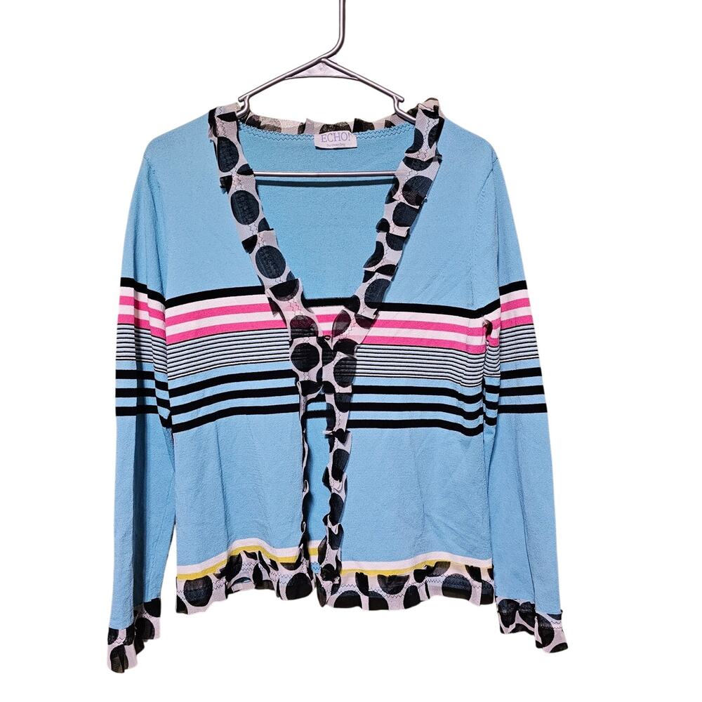 Echo Cardigan Striped Knit Boho Ruffle Stretch  Women's